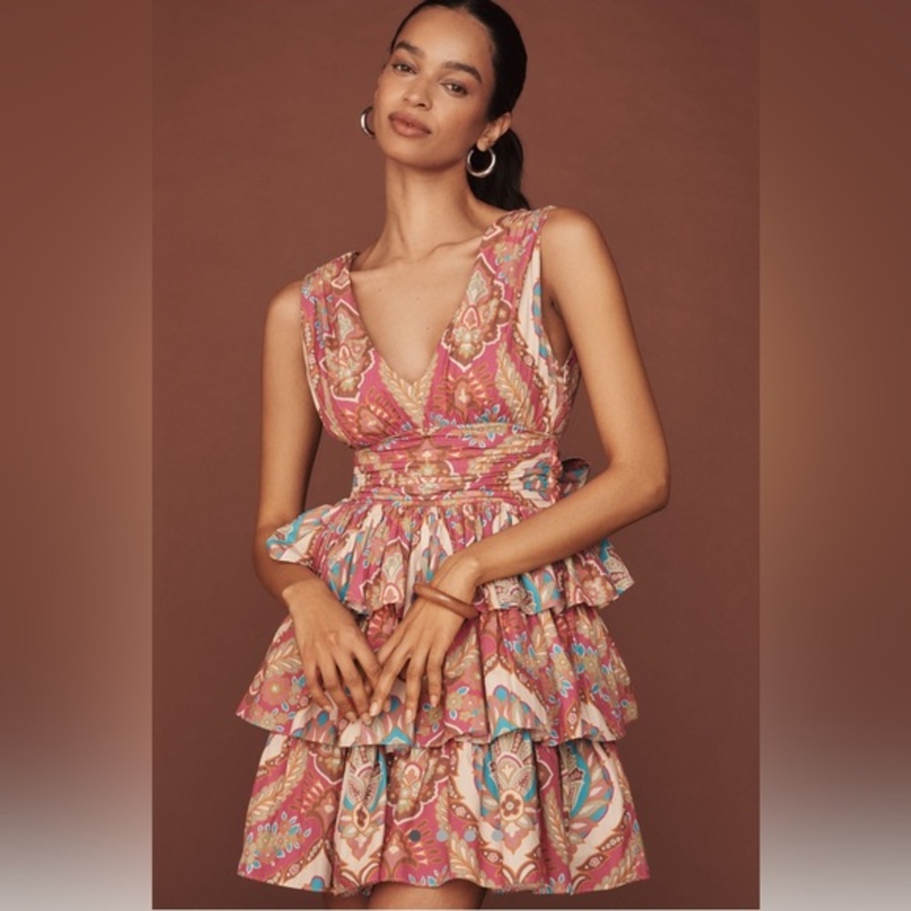 NWT Anthropologie x Love The Label Quinn Sleeveless V-Neck Tiered Mini Dress
